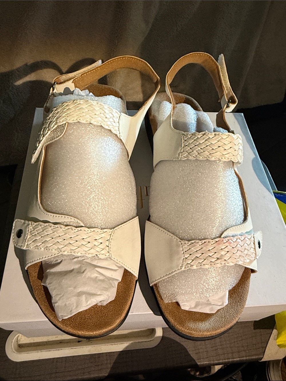 Trotters Women's White Leather Braided Strap Slingback Sandals